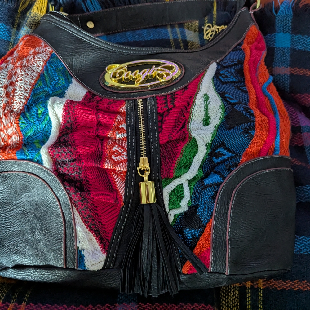 COOGI Black and Red Shoulder Bag with Tassel Details